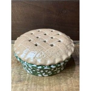 VINTAGE Ceramic Mini Covered Candle Pie Plate Dish Keeper with Lid: 6" Diameter